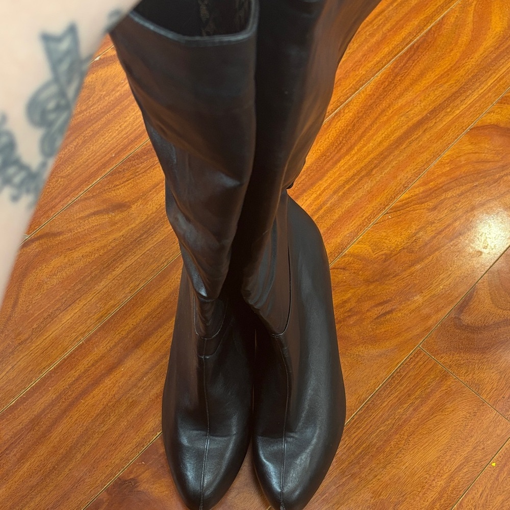Knee high Lane Bryant black leather boots high heeled boots